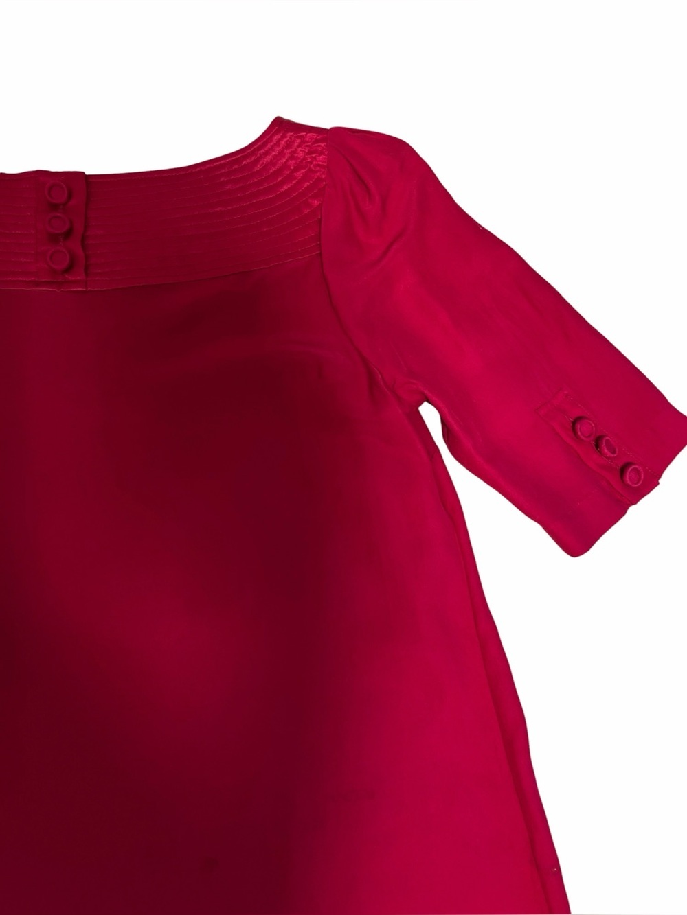Banana Republic 100% Silk Blouse Small Red Pintuck Square Neck Top - Picture 3 of 10